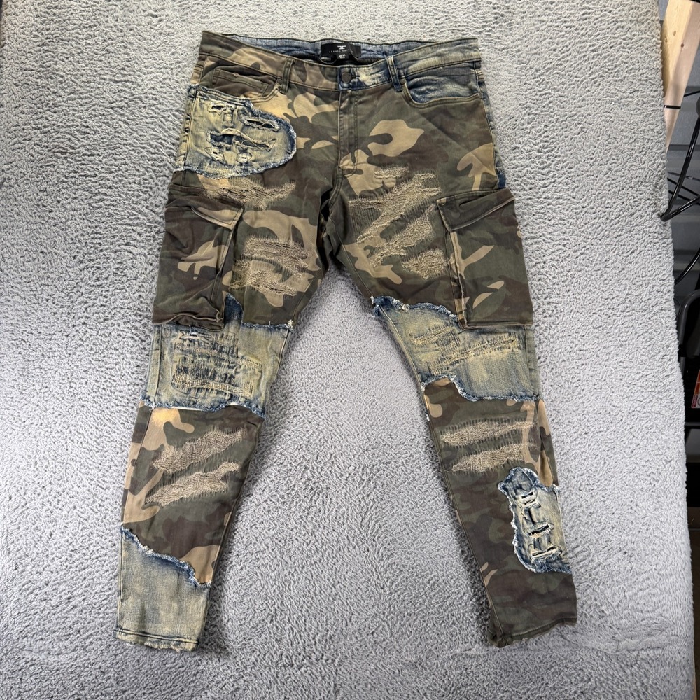Jordan Craig Legacy Edition Jeans Mens 42x34 Green Denim Straight Cargo Camo